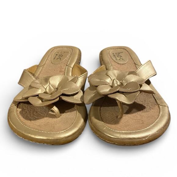 Born Flip Flop Sandals Women's 7 Gold Leather Flower Accent Comfort Flats - Picture 8 of 9
